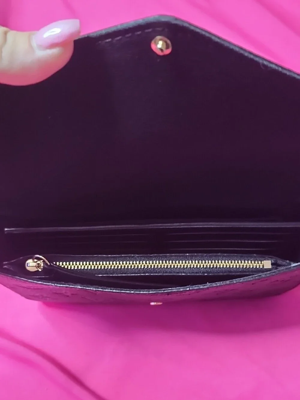Luxury Black Monogram Envelope Wallet with Detachable Gold Chain
